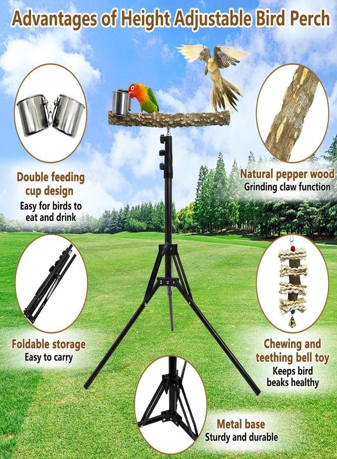 kathson 28-60inches Height Adjustable Bird Perch, Pepperwood Parrot Perch Stand with Feeding Cup, Multi-Purpose Bird Perches for Indoor and Outdoor Use, Designed for Small Medium Birds (3 PCS) - Image 3